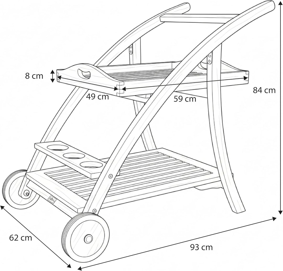 AXI Adi Servierwagen aus Teak Holz mit abnehmbarem Tablett & Flaschenhalter | Küchenwagen mit Rollen
