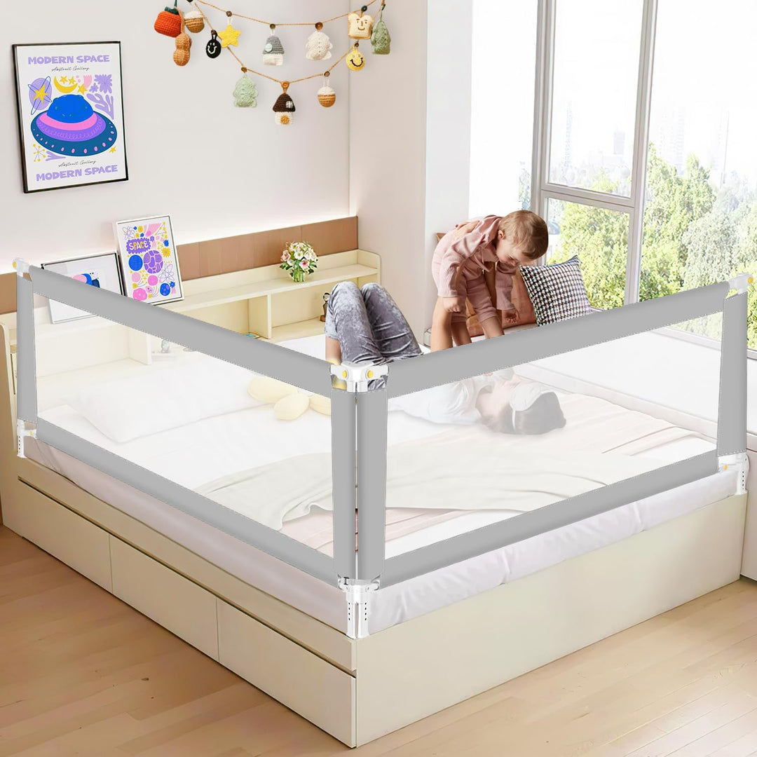 Fiqops Bettgitter Rausfallschutz 150cm Klappbar mit U-förmiger Basis, Bettschutzgitter Kinderbettgit