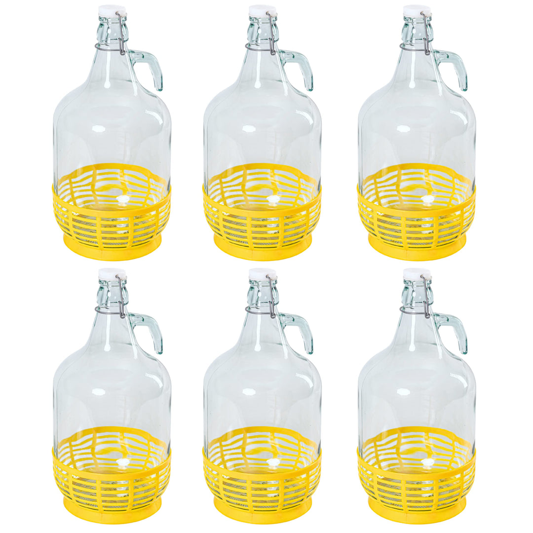MIKONI 6 STÜCK 5L Gärballon mit BÜGELVERSCHLUSS und Kunststoffkorb Flasche Glasballon Weinballon Büg