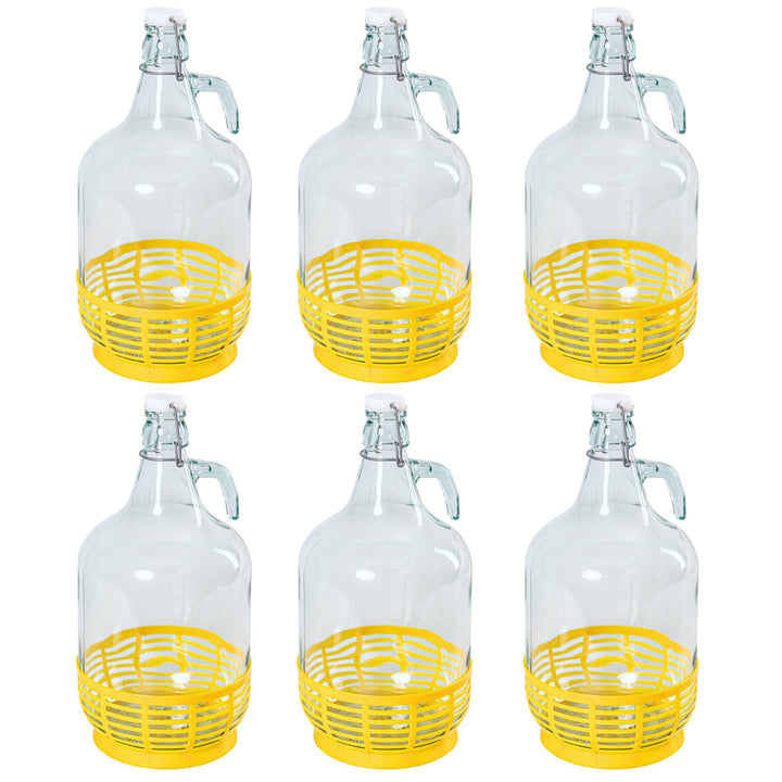 MIKONI 6 STÜCK 5L Gärballon mit BÜGELVERSCHLUSS und Kunststoffkorb Flasche Glasballon Weinballon Büg