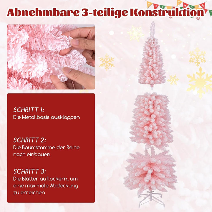 COSTWAY künstlicher Weihnachtsbaum Bleistift, 180 cm Tannenbaum mit Schnee, Christbaum mit 460 Zweig