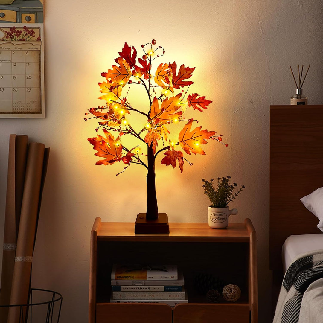 Herbstdeko Ahornblatt Baum Lichter, 61cm Herbst Dekoration Lichterbaum Für Innen mit Timer, Herbst D