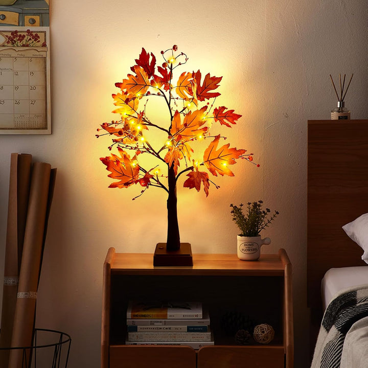 Herbstdeko Ahornblatt Baum Lichter, 61cm Herbst Dekoration Lichterbaum Für Innen mit Timer, Herbst D