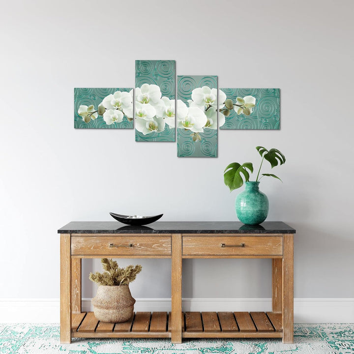Runa Art Bild Modern Blumen Orchidee - Made in Germany - Wandbilder Abstrakt Türkis Weiss 4 Teilig 2