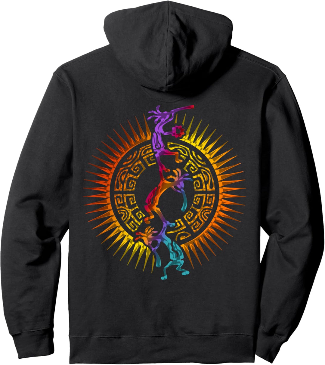 Kokopelli Musician Acrobats - Mandala Sun 1 - Fan Fun Pullover Hoodie