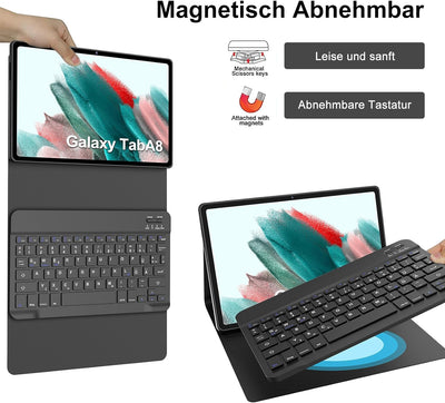 AVNICUD Hülle für Tablet Samsung A8 mit Tastatur - QWERTZ Deutsche Kabelloser Magnetische Abnehmbare