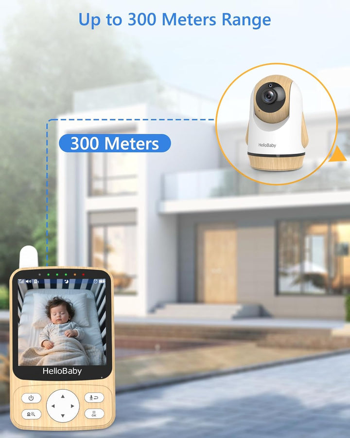 HelloBaby Babyphone mit Kamera,29 Stunden Akkulaufzeit Babyfon,350°/120° Baby Camera mit Ferngesteue