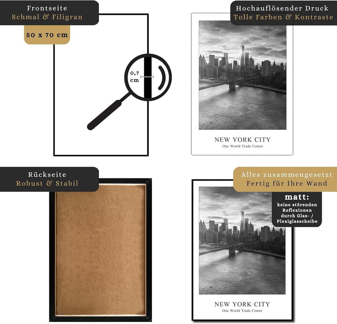 daazoo Rahmenbild One World Trade Center | Wandbild mit Rahmen schwarz Hochformat | Bild New York Ci