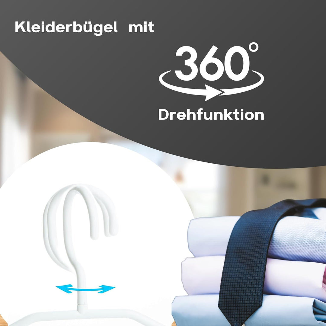 50 Kleiderbügel weiss Kunststoff mit drehbaren Haken, 41 cm Kleiderbügel Plastik weiss, 50 Stück Büg