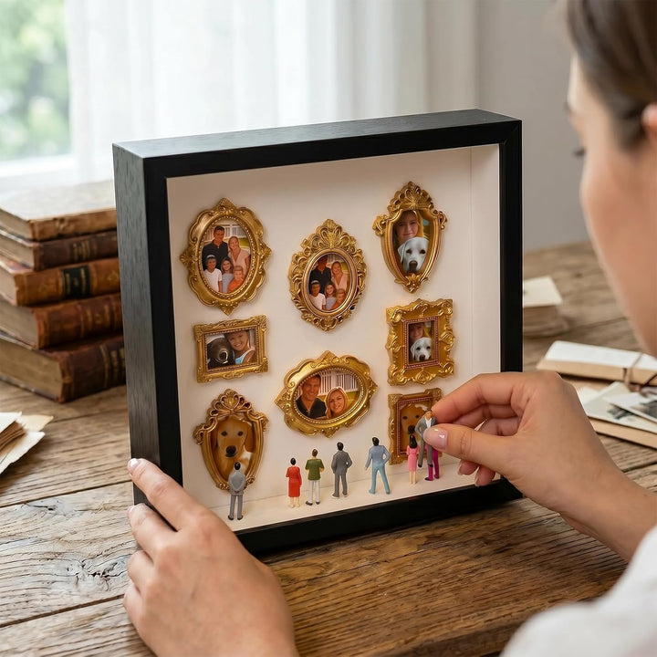 DIY Mini Museum Silhouette Box, Mini Figuren Menschen Museum Mit 8 Figuren, 8 Gold Rahmen für Hochze