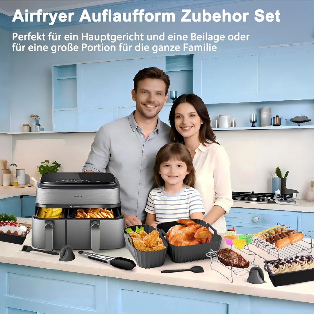 Heissluftfritteuse Zubehör für Philips Dual Basket Airfryer 3000-serie 6L/3L - 23 Stück Airfryer Sil