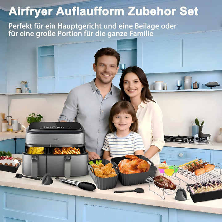 Heissluftfritteuse Zubehör für Philips Dual Basket Airfryer 3000-serie 6L/3L - 23 Stück Airfryer Sil
