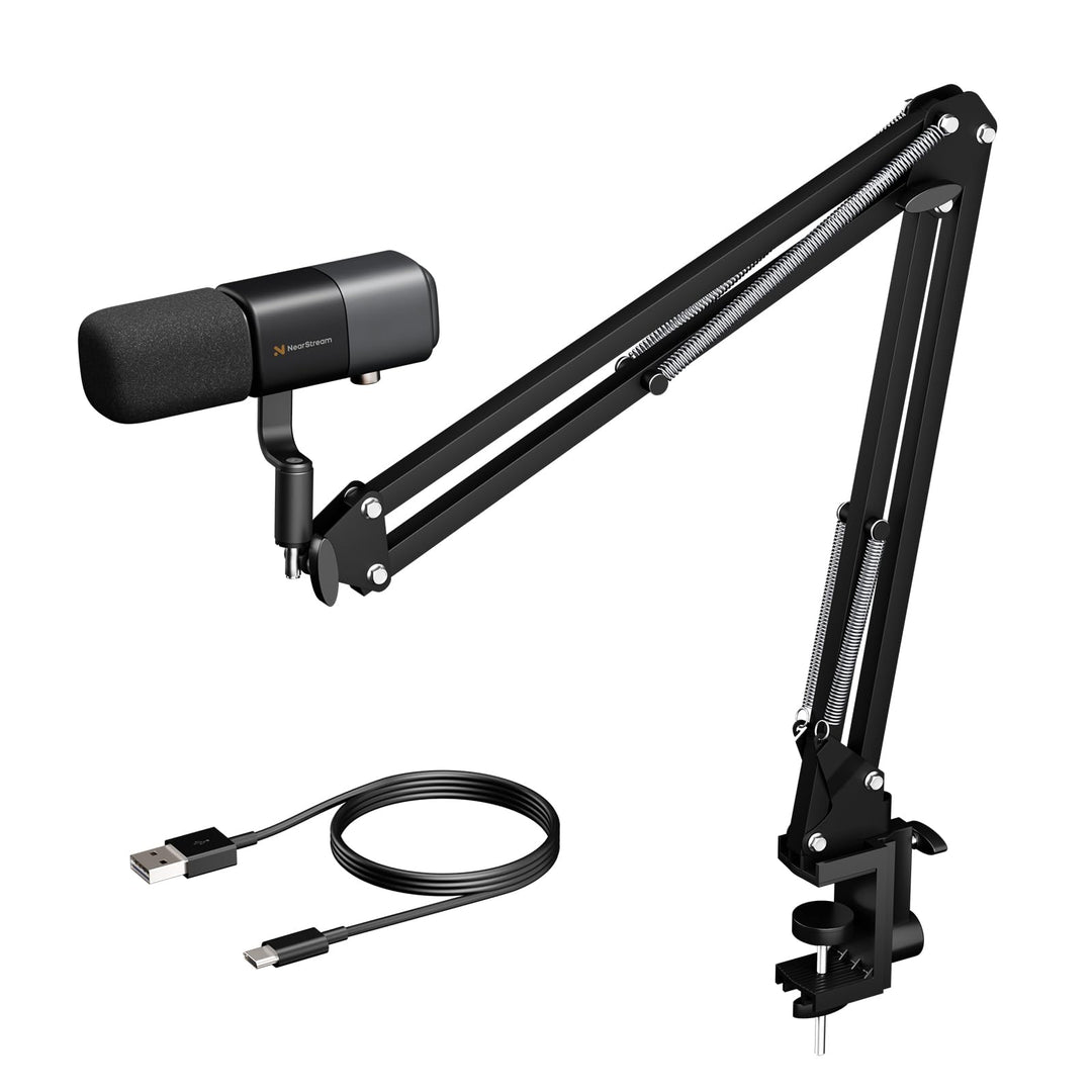 NearStream AM20X USB/XLR Podcast Mikrofon Set mit Boom Arm, EIN-TIPP Stummschaltung & Rauschunterdrü