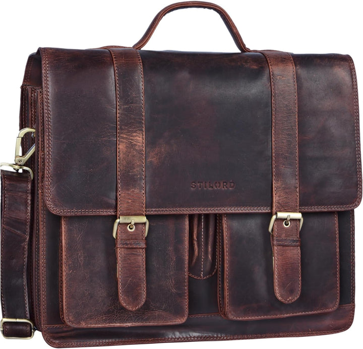 STILORD 'Marius' Klassische Lehrertasche Leder Schultasche XL gross Aktentasche zum Umhängen Busines