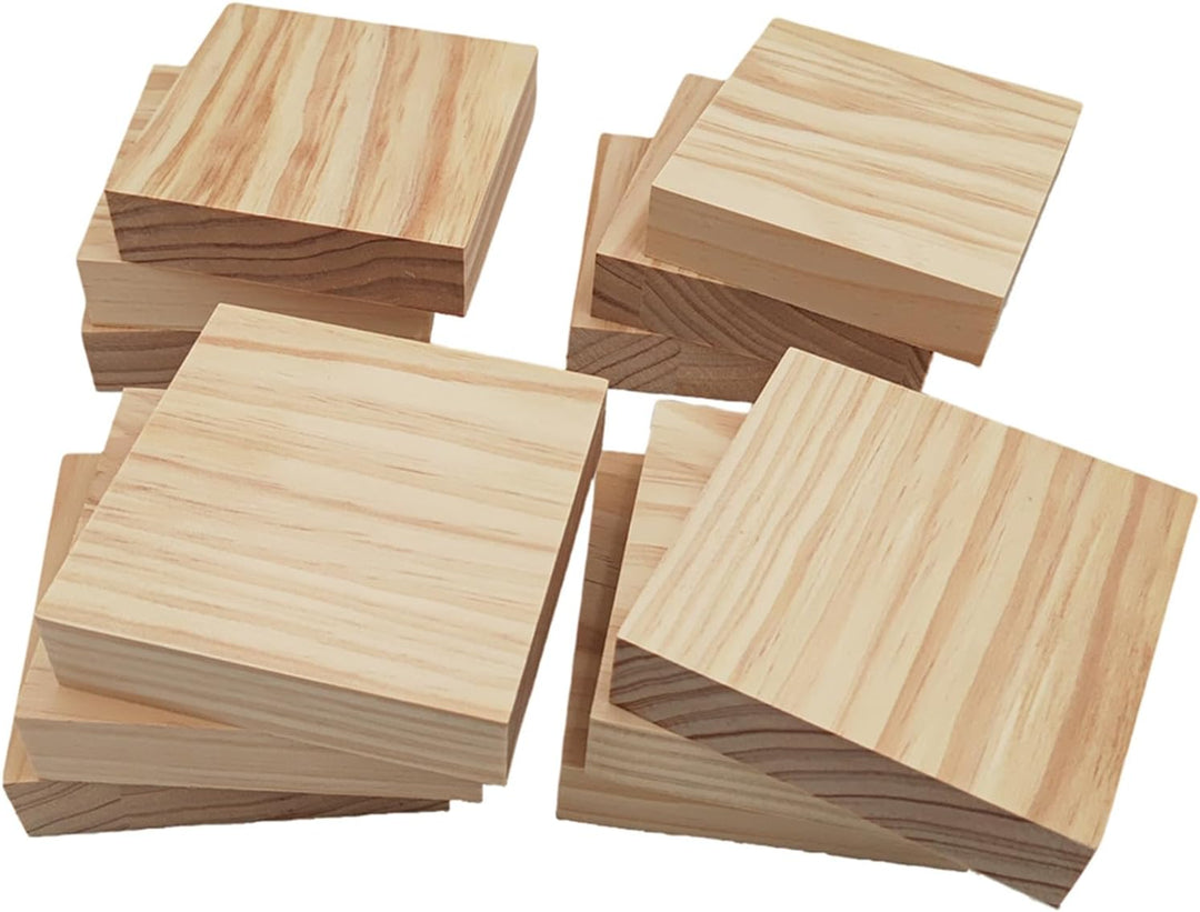 Unlackierte quadratische Holzblöcke zum Basteln, 10 x 10 x 2,5 cm, blanko, Kiefernholzbretter für Ho