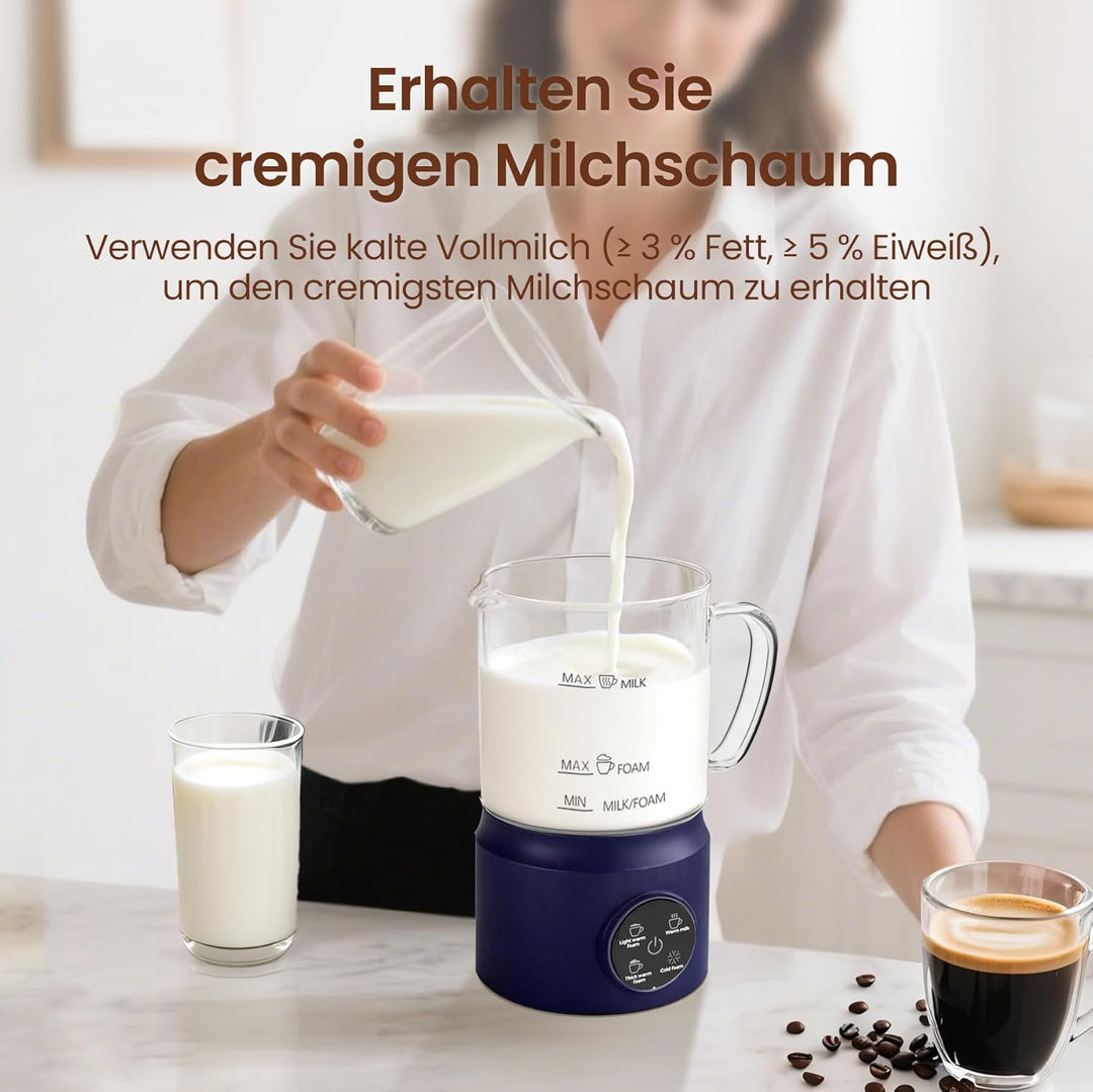 Milchaufschäumer Elektrisch 4 in 1, Automatischer Milchwärmer Milchschäumer für heiss und kalt, Glas
