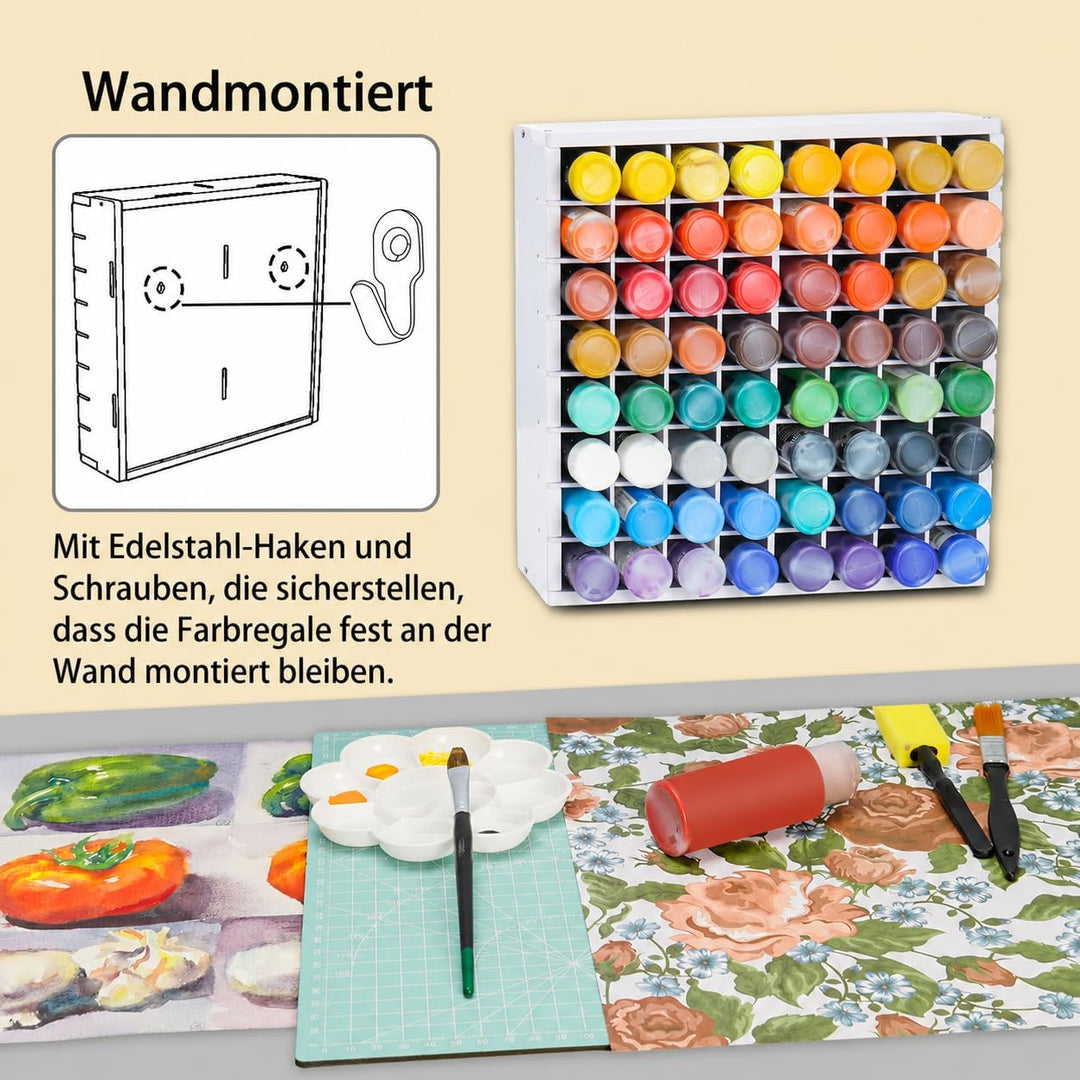 Krafetto Farbflaschen-Organizer mit 64 Fächern für 59-ml-/2-oz-Bastelfarben, Farbenregal aus PVC für