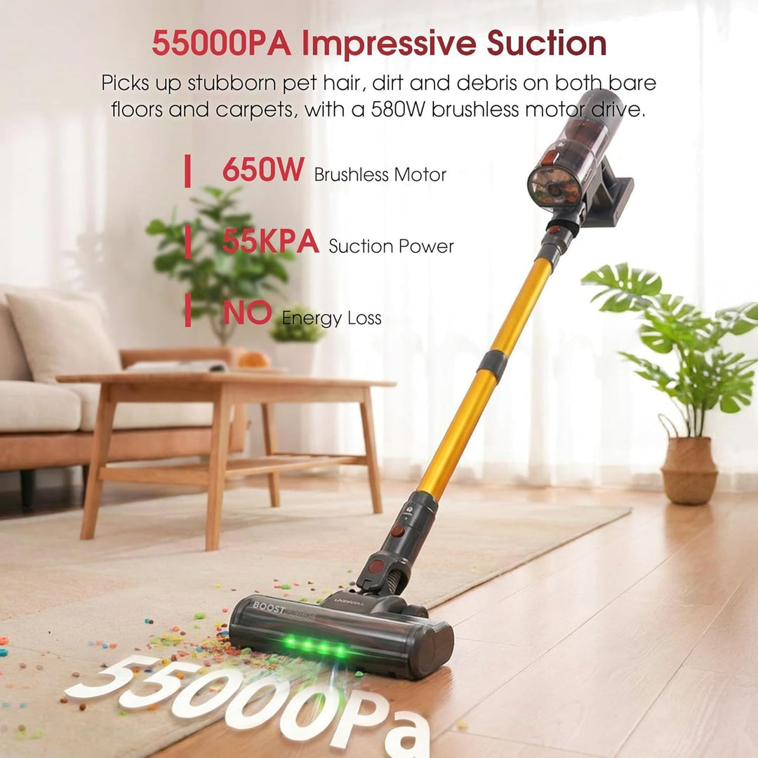 UNINELL HOME Akku Staubsauger 50000Pa/580W/70Min Upgrade, Staubsauger Kabellos Selbstladender mit LE