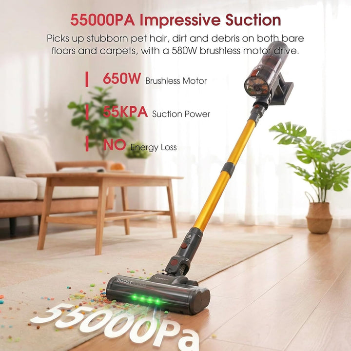 UNINELL HOME Akku Staubsauger 50000Pa/580W/70Min Upgrade, Staubsauger Kabellos Selbstladender mit LE
