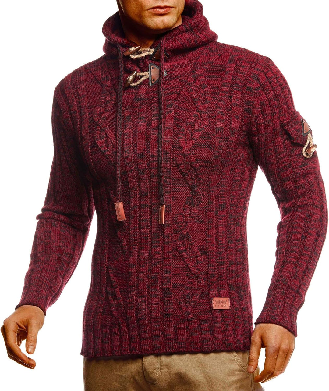 Leif Nelson Herren Strickpullover mit Kapuze/Hochwertiger Winterpullover im Regular Fit Schnitt, ide