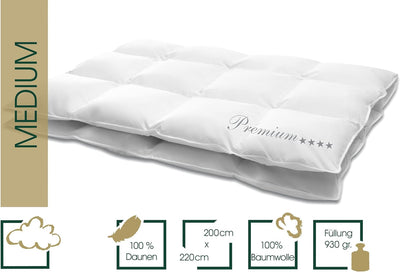 Hanskruchen® Premium **** Daunendecke 200x220 cm - MEDIUM/Ganzjahres - Made in Germany Kassettendeck