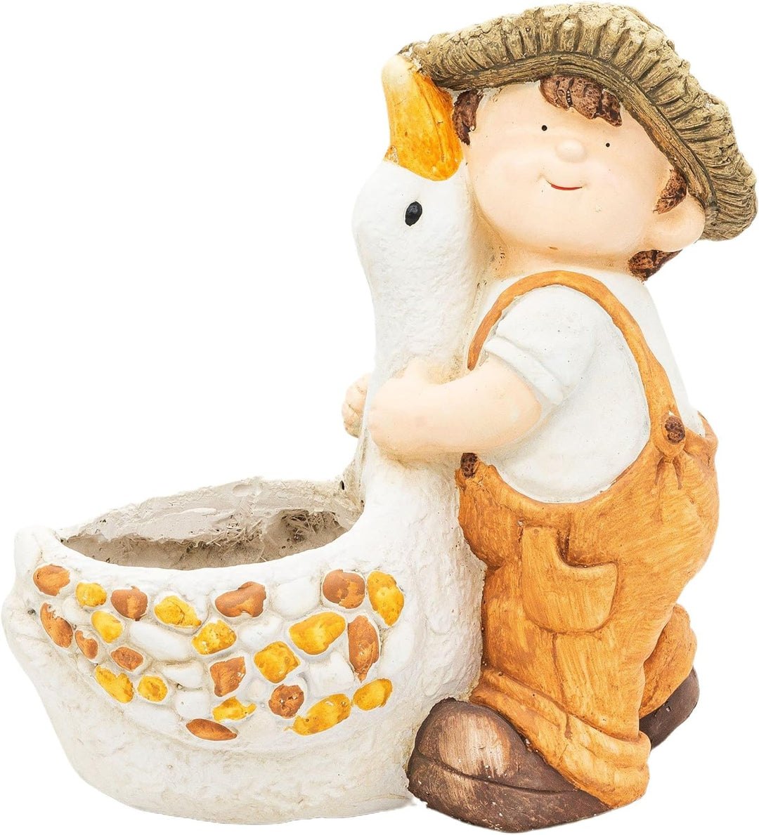 Wichtelstube-Kollektion XL Gartenfigur Dekofigur Martin mit Gans als Blumentopf Gartendeko Figuren f