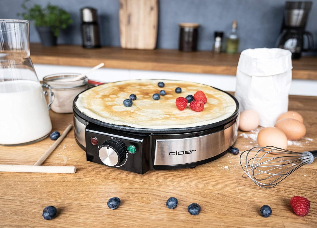Cloer 6630 Crêpes-Maker, für süsse oder herzhafte Crepes mit 30 cm Ø, 1200 W, Antihaftbeschichtung,