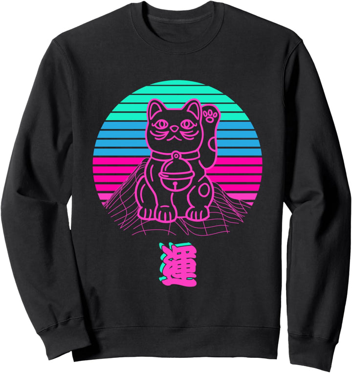 Maneki Neko Cat Retro Japanese Vaporwave Aeshetic Sweatshirt