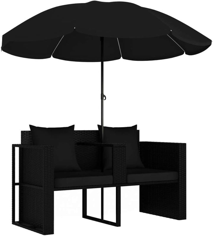 TEWTX7 Outdoor Poly Rattan Gartensofa 2-Sitzer mit Sonnenschirm Gartenmoebel Sonneninsel Rattansofa