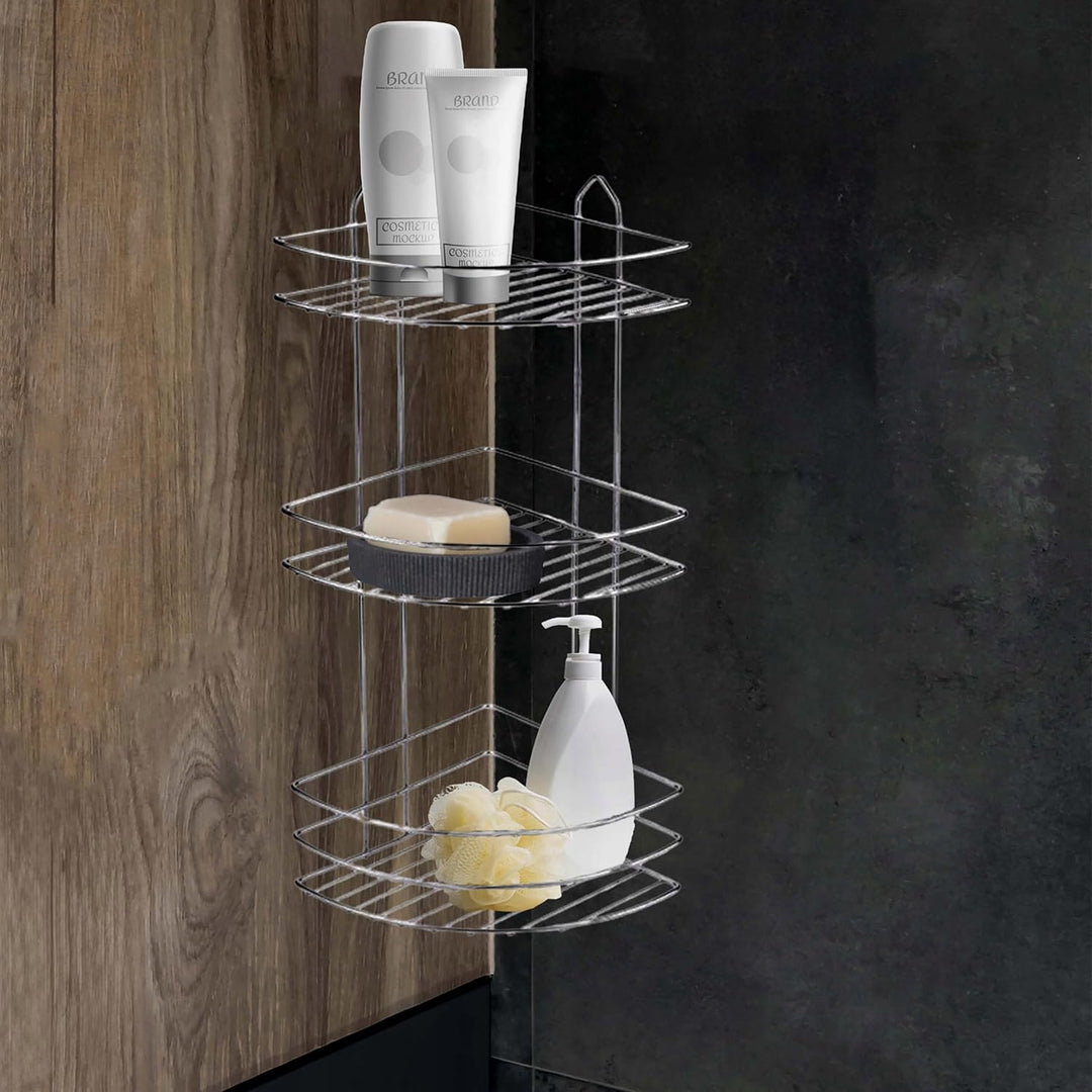 SEPIO Duschablage Silber - Badezimmer Organizer DREI Regale - Duschablage zum Hängen - Duschregal Or