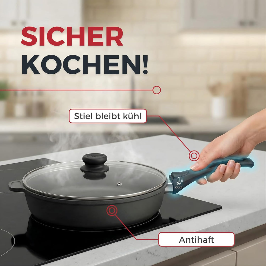 Lieblingspfanne Schmorpfanne 28cm Hochrandpfanne induktionsgeeignet Bratentopf Servierpfannen Alumin