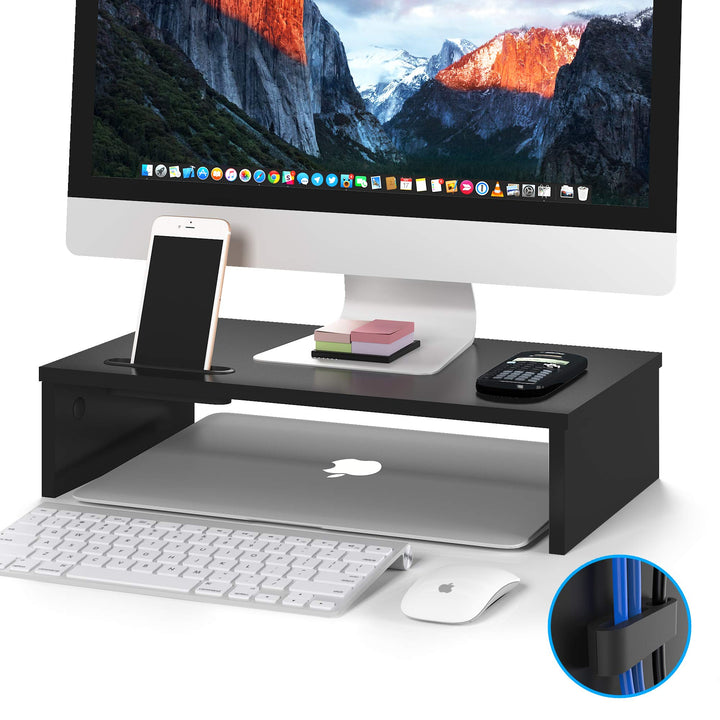 BONTEC Monitorständer, Unterbau Bildschirm, Ständer mit Handyhalter, ergonomischem Druckerständer mi