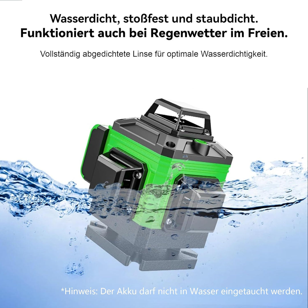 Kreuzlinienlaser mit Stativ, 4x360 Grad Grün Selbstnivellierend Laser Wasserwaage mit 2xBatterien 4D