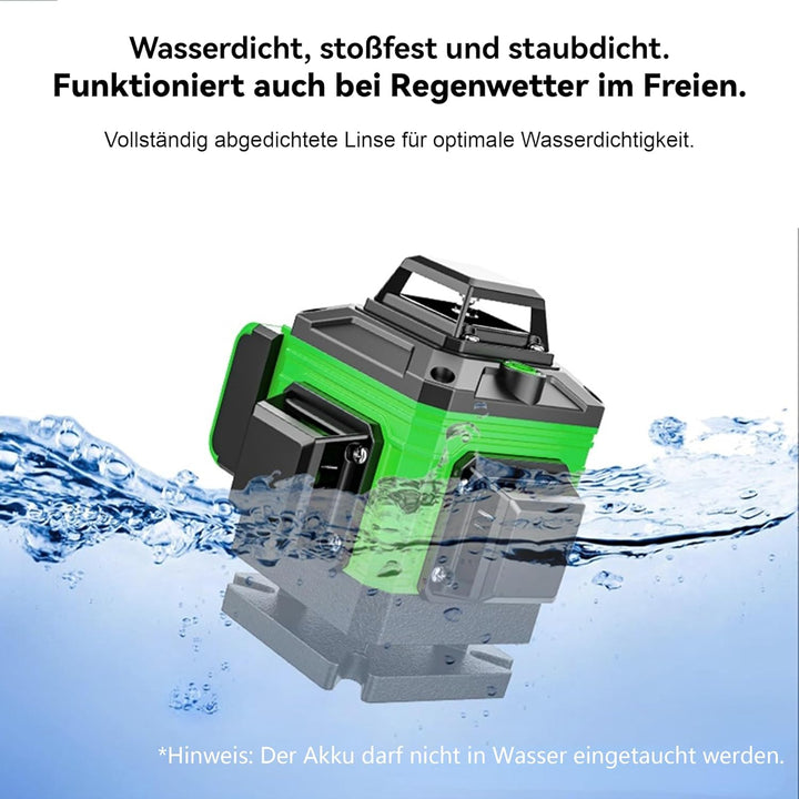 Kreuzlinienlaser mit Stativ, 4x360 Grad Grün Selbstnivellierend Laser Wasserwaage mit 2xBatterien 4D