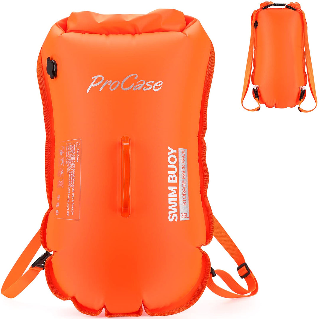 ProCase Schwimmboje Doppelairbags mit 35L Trockensack, Swim Buoy Aufblasbar Boje mit Schultergurt, S
