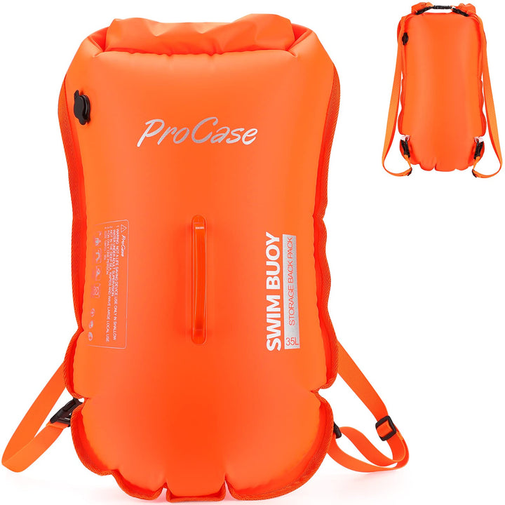 ProCase Schwimmboje Doppelairbags mit 35L Trockensack, Swim Buoy Aufblasbar Boje mit Schultergurt, S