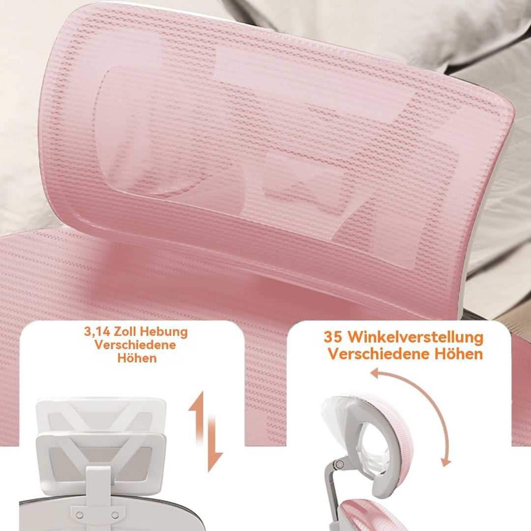 Ergonomischer Bürostuhl - Pink | Höhenverstellbarer Schreibtischstuhl mit Hochrücken,Mesh und Lenden