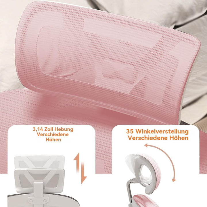 Ergonomischer Bürostuhl - Pink | Höhenverstellbarer Schreibtischstuhl mit Hochrücken,Mesh und Lenden