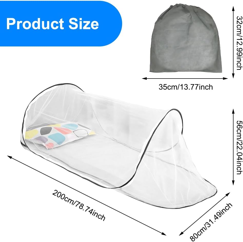 Moskitonetz Reise Pop-Up & Faltbare 200x80x56cm, Tragbare Campingzelt Moskitonetz mit Zip für Campin