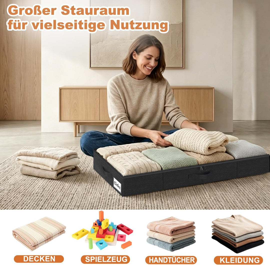 Unterbett Aufbewahrungsbox mit Deckel 12cm hoch, 2 Stück Faltbar Unterbettkommode, Waschbar Kleidera