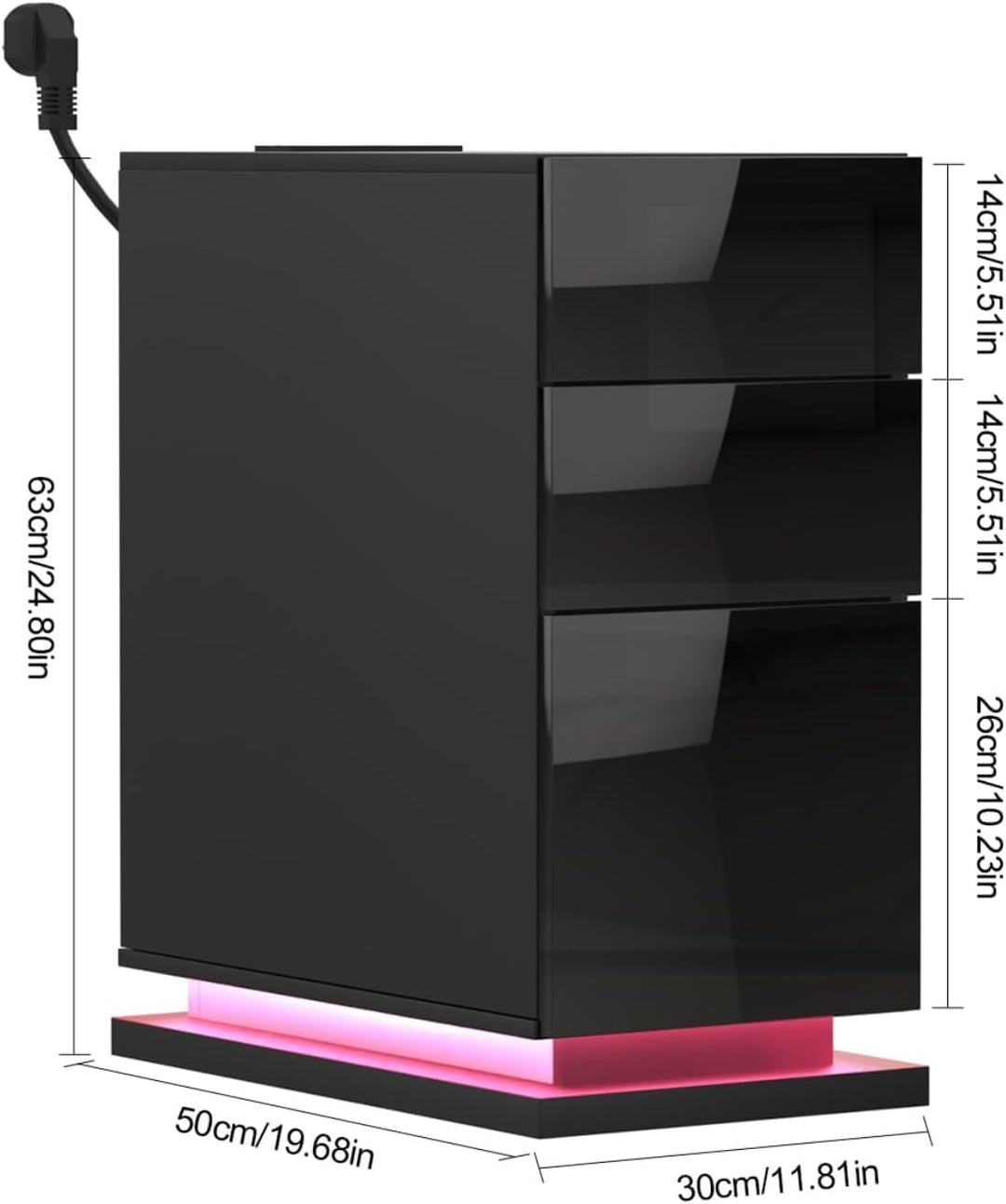 PIPIPOXER 2er Set Nachttisch LED mit Steckdose & USB, Nachttisch Weiss Hochglanz Nachtkommode mit 3