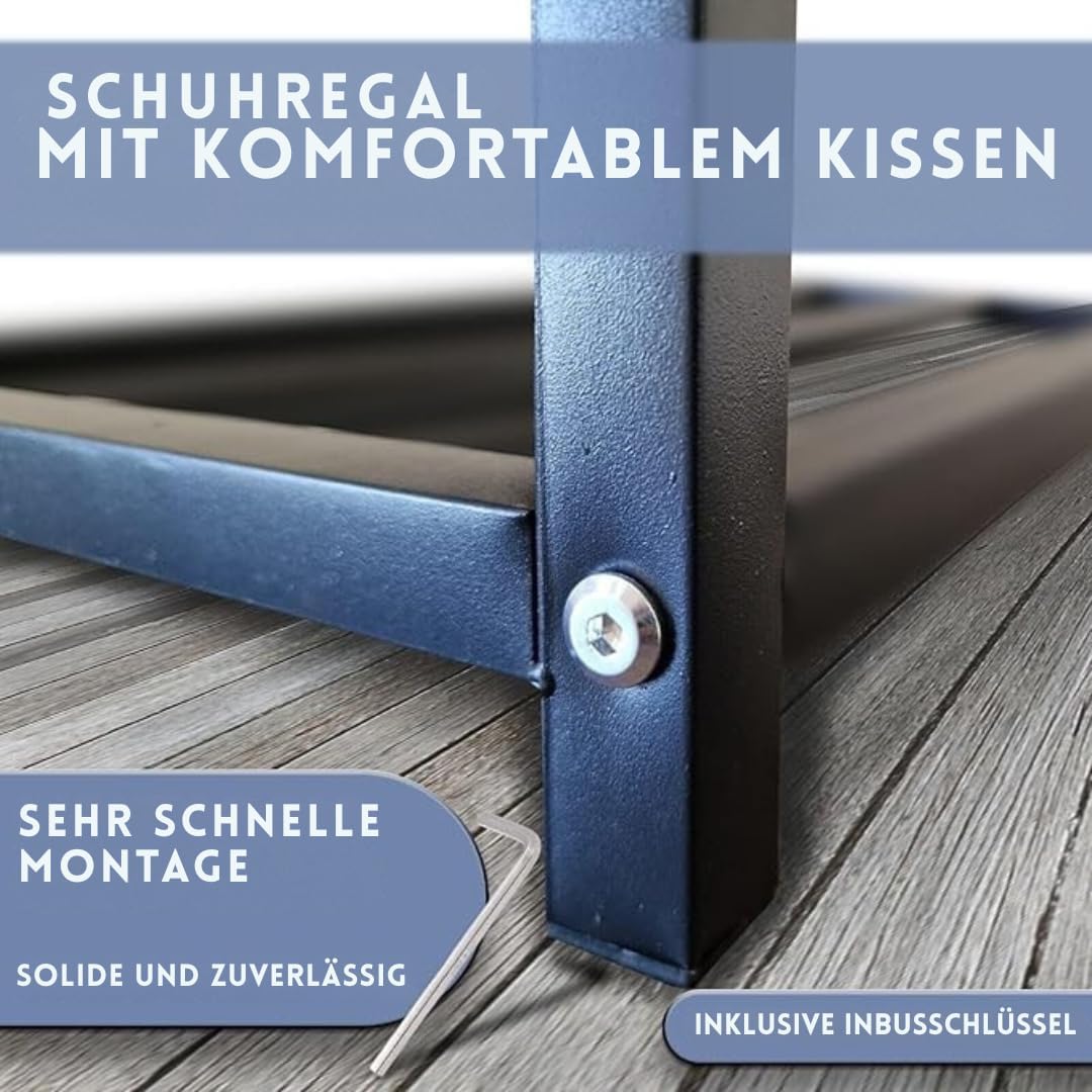 Maka Schuhregal Platzsparend, Schuhregal Mit Sitzbank Metall Schwarz, Shoe Rack Outdoor Wetterfest,