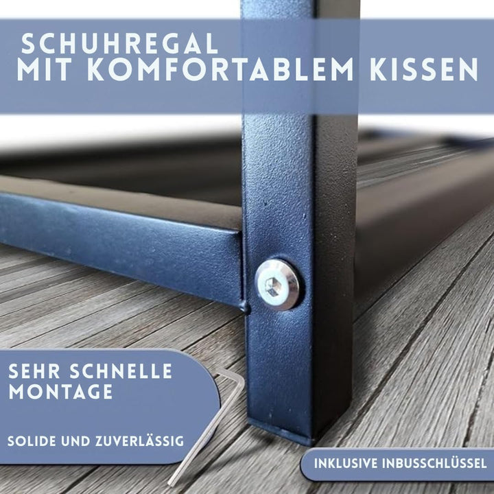 Maka Schuhregal Platzsparend, Schuhregal Mit Sitzbank Metall Schwarz, Shoe Rack Outdoor Wetterfest,