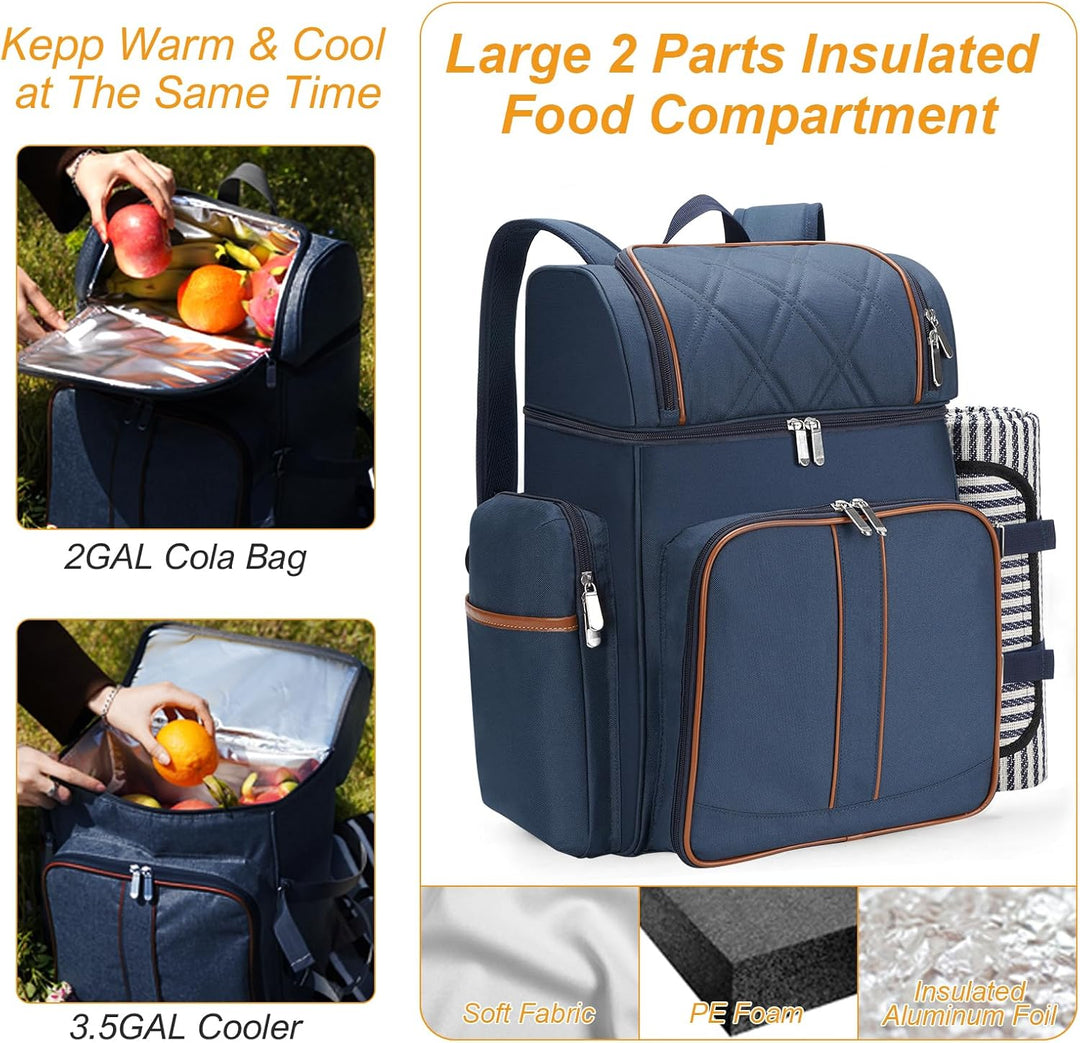 Picknick-Rucksack für 4 Personen, Picknickkorb-Set, auslaufsichere Picknicktasche, Strandkühlrucksac