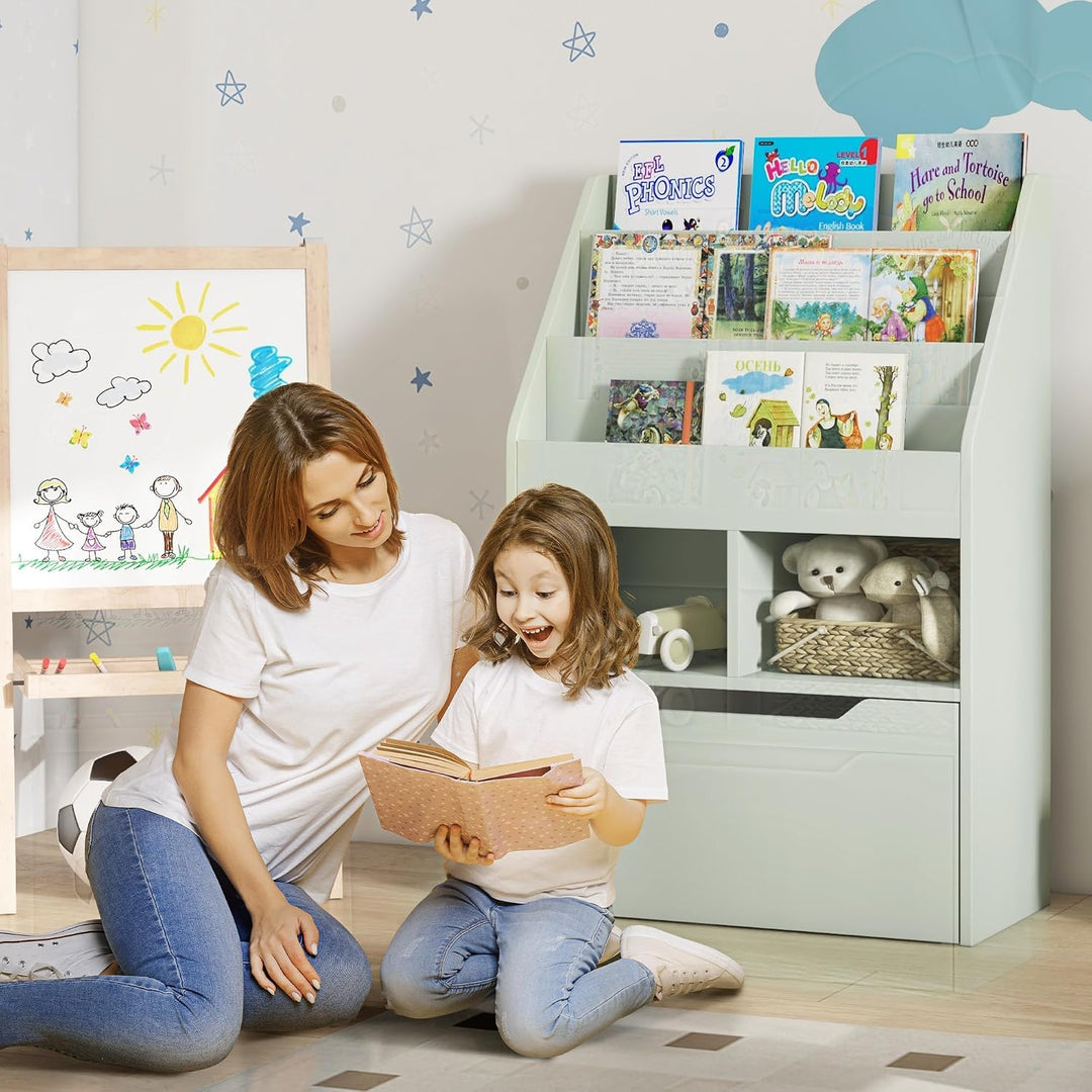 HOMCOM Kinder Bücherregal Kinderregal mit Schublade, 3 Ablagefächern und 2 offenen Fächern, Aufbewah