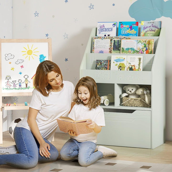 HOMCOM Kinder Bücherregal Kinderregal mit Schublade, 3 Ablagefächern und 2 offenen Fächern, Aufbewah