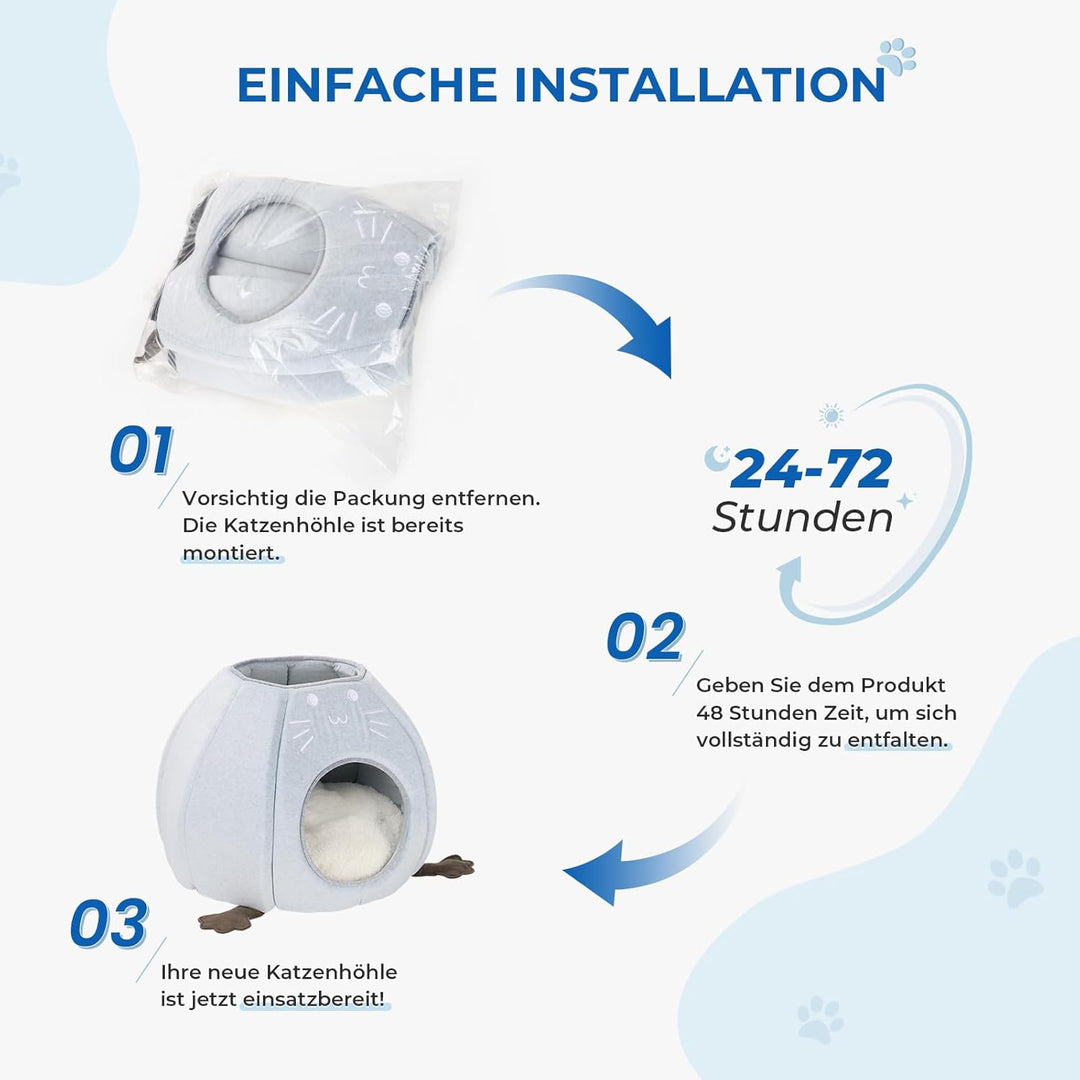 Katzenbett, Faltbare Katzen Katzenhöhle, 40x40x35cm (TxBxH) Katzenhaus Indoor mit abnehmbarem Sherpa