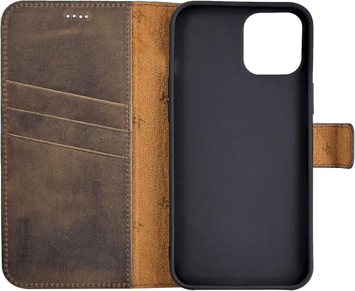 Suncase Book-Style Hülle kompatibel mit iPhone 12 (6.1") Leder Tasche (Slim-Fit) Lederhülle Handytas