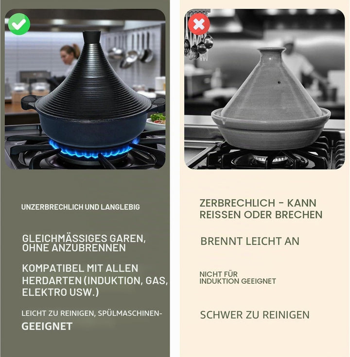 Royal Swiss® Tajine 32 cm – 5L Schmortopf aus Aluminium mit Keramik-Antihaftbeschichtung, Kegel-Deck