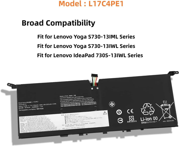 PUGASR L17C4PE1 Laptop Akku Kompatibel mit Lenovo Ideapad 730S-13IWL 81JB Yoga S730-13IWL 81J0 S730-